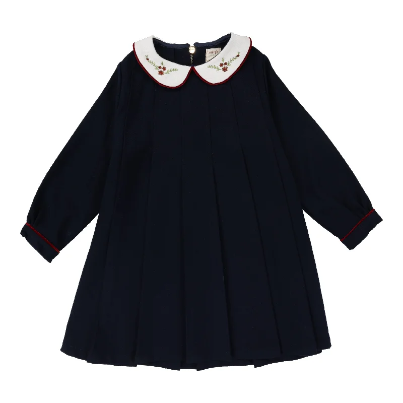 Analogie By Lil Legs Collar Pleated Dress Navy