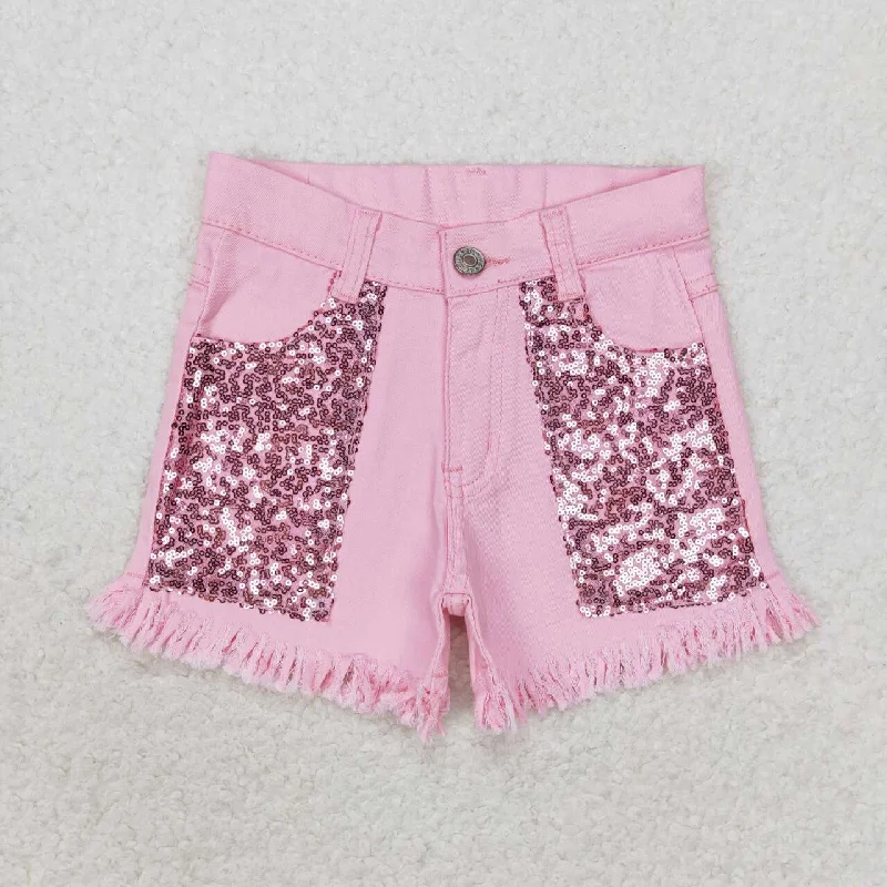 Baby Girl Pink Sequins Summer Denim Shorts