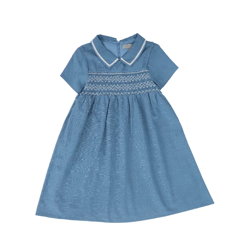 BACE COLLECTION BLUE SMOCKED COLLAR SS DRESS [FINAL SALE]