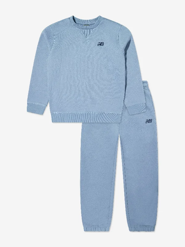 New Balance Boys Brush Back Small Logo Tracksuit in Blue