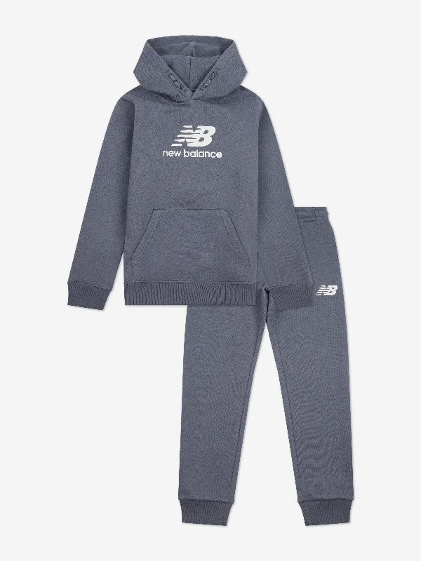 New Balance Boys Brush Back Stacked Logo Tracksuit in Grey