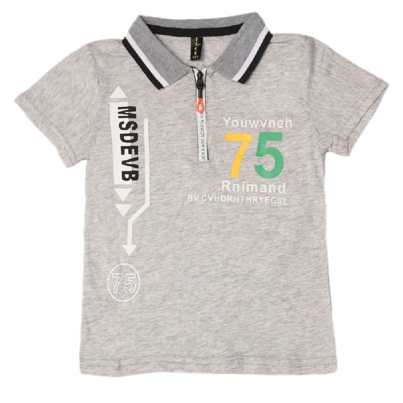 Boys Half Sleeves Polo T-Shirt - Light Grey