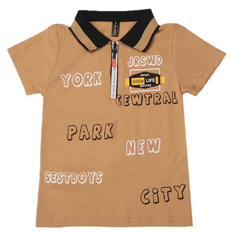 Boys Half Sleeves Polo T-Shirt - Fawn