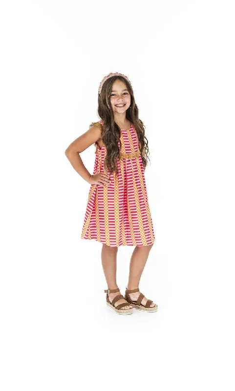 Checker Girl Fringe Dress- Checker Pink