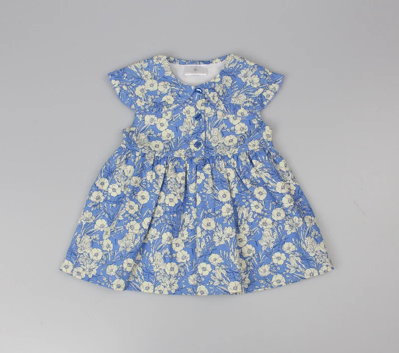 GIRLS ALL OVER PRINT DRESS MID BLUE (PK 6) (1-2 YEARS) E33204