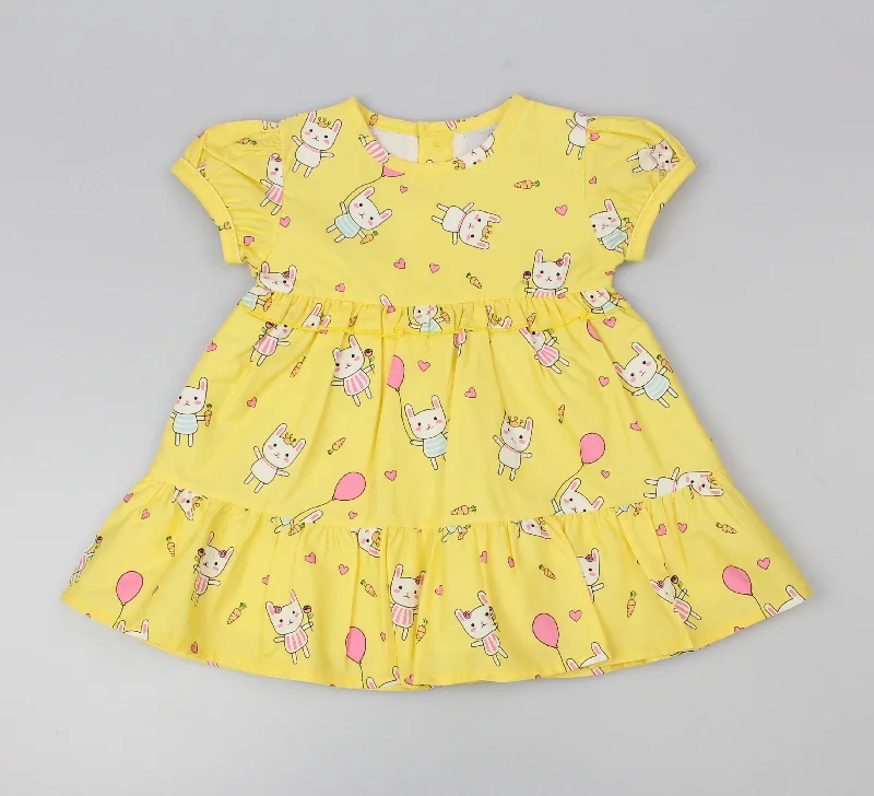 GIRLS ALL OVER PRINT DRESS YELLOW (PK 6) (1-2 YEARS) E33209