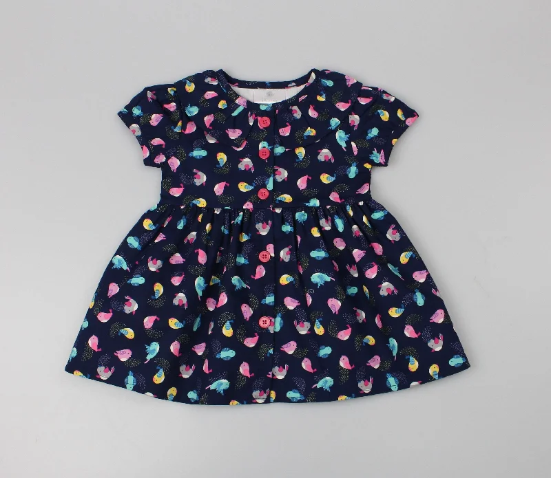 GIRLS ALL OVER PRINT DRESS NAVY (PK 6) (1-2 YEARS) E33202