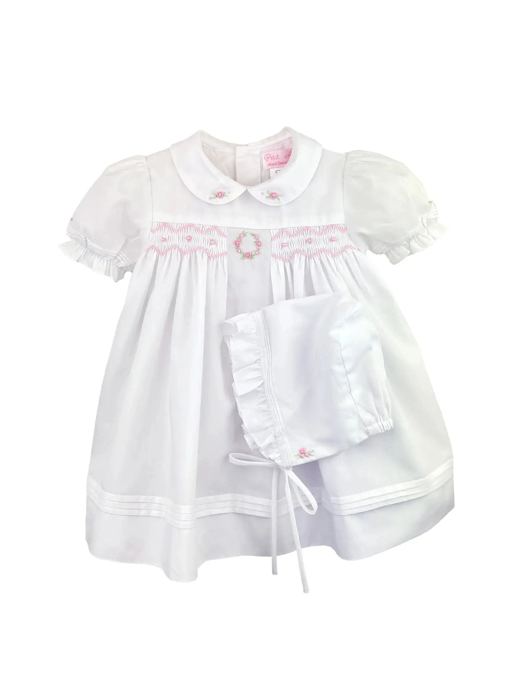 Flower Embroidered Smocked Dress Set