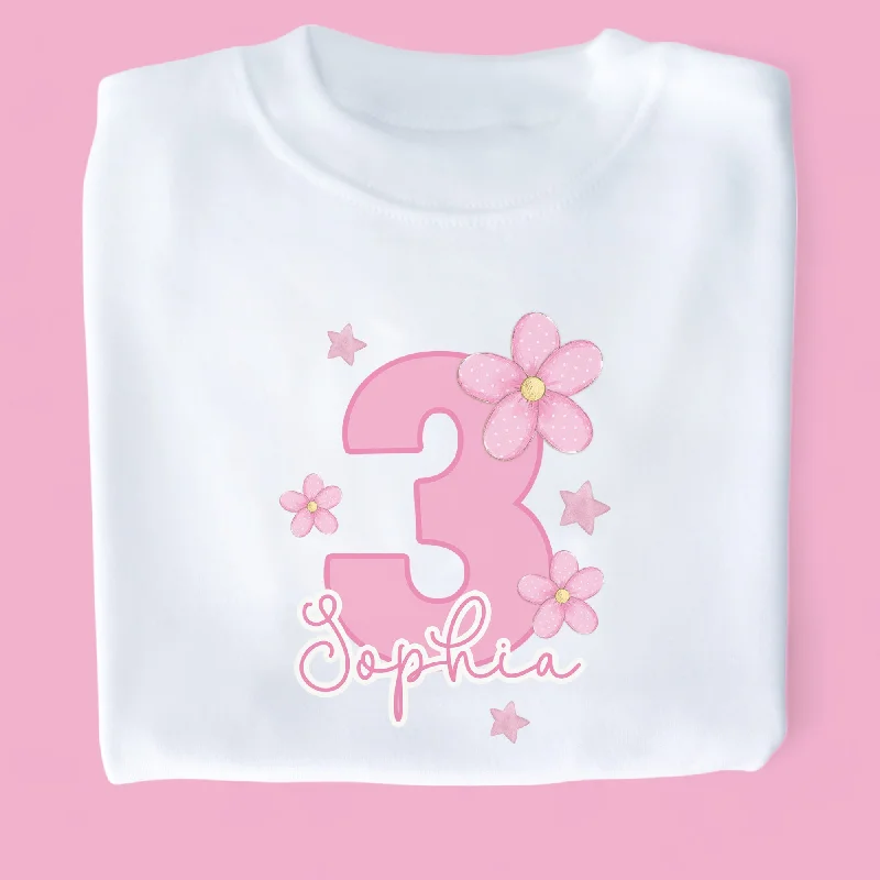 Flower Stars Birthday Personalised White T-Shirt