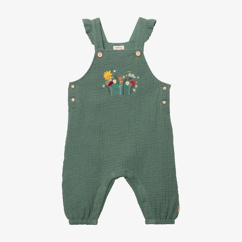 Newborn girls' green overalls in baby blanket material