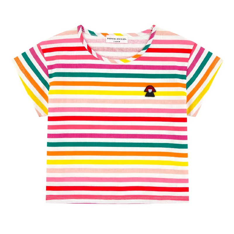 Girls Colorful Striped Logo T-shirt