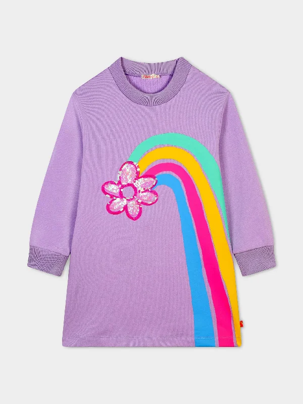 Billieblush Girls Rainbow Flower Sweater Dress in Purple