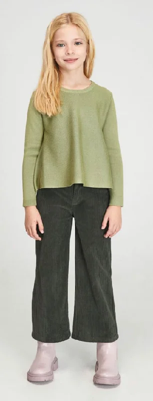 Green Flared LS Fine Knit Jumper