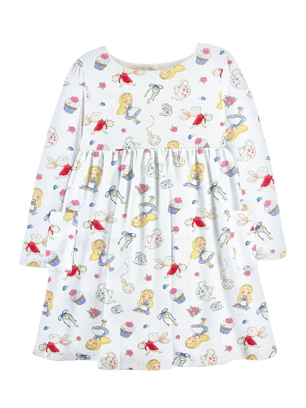 Long Sleeve Printed Dress - Tea Party