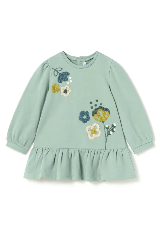 Mayoral Baby Girl Long Sleeve Floral Embroidery Dress, Green