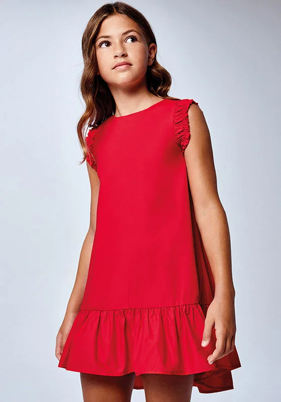 Mayoral Girls Frill Sleeve Dress, Red