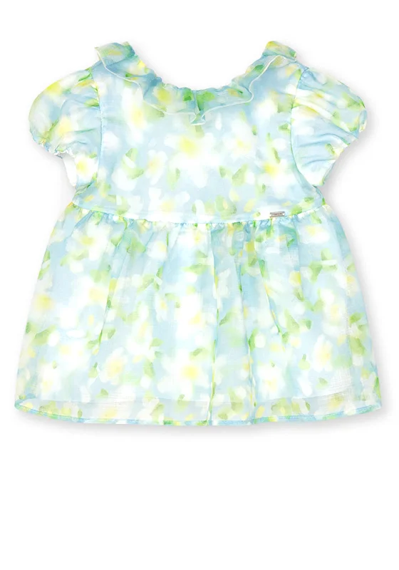 Mayoral Girls Frill Top, Blue Green