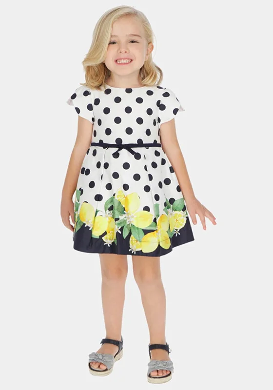 Mayoral Girls Polka Dot Lemon Dress, White