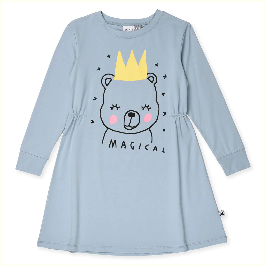 Minti Magical Bear Dress- Muted Blue