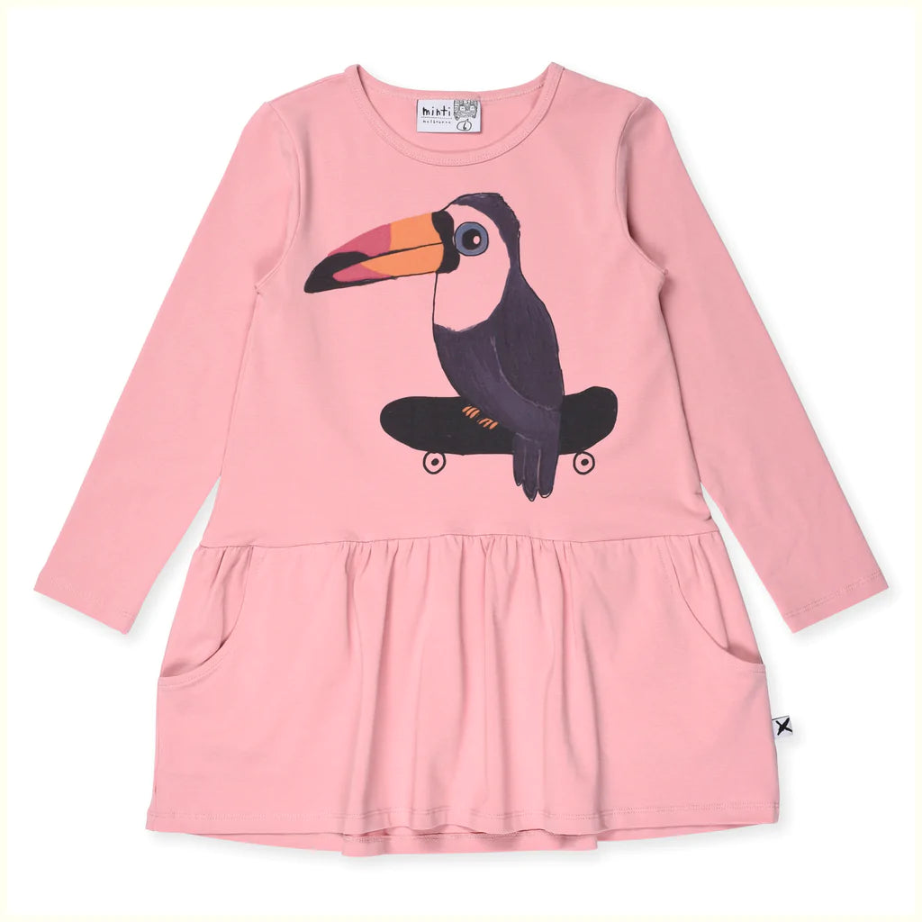 Minti Skating Toucan Dress- Light Rose