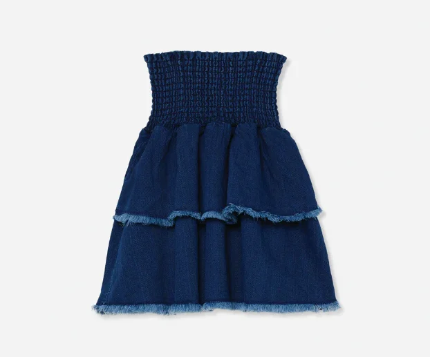 MY LITTLE COZMO BLUE DENIM SMOCKED LAYER SKIRT [FINAL SALE]