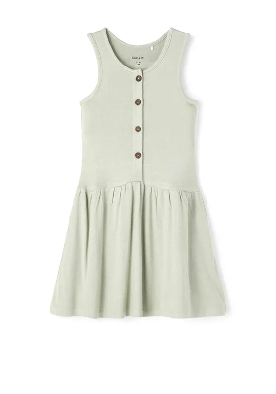 Name It Mini Girls Jo Button Dress, Desert Sage