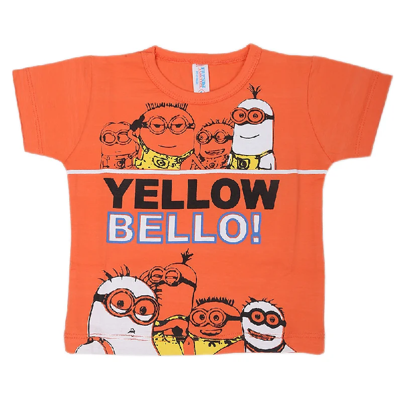 Newborn Boys Round Neck Half Sleeves T-Shirt - Orange