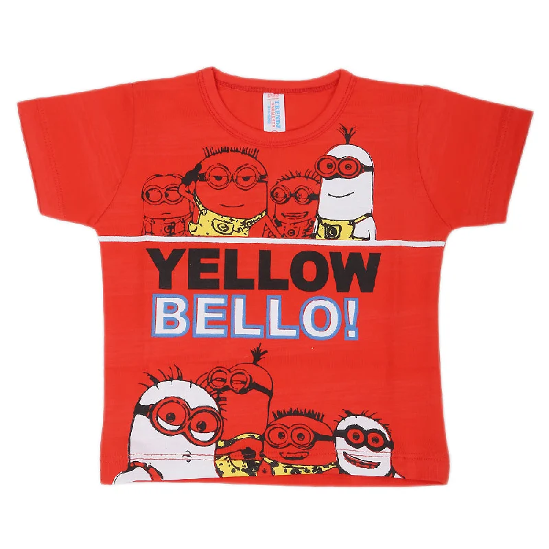 Newborn Boys Round Neck Half Sleeves T-Shirt - Red