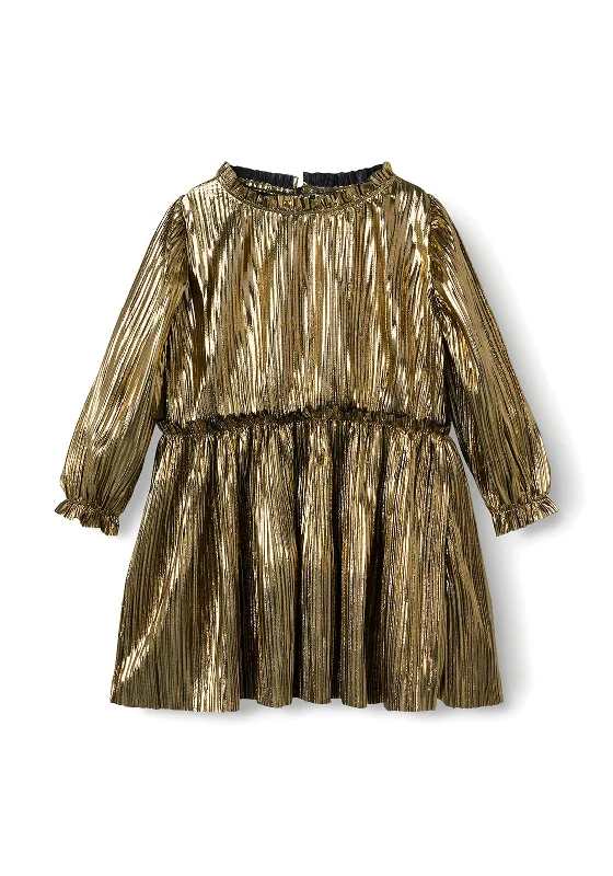 Name It Mini Girl Ritallica Long Sleeve Dress, Gold Colour