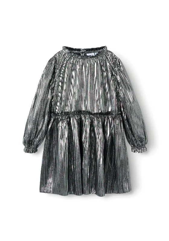 Name It Mini Girl Ritallica Long Sleeve Dress, Silver Colour