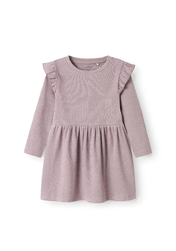 Name It Mini Girl Siclo Long Sleeve Dress, Elderberry