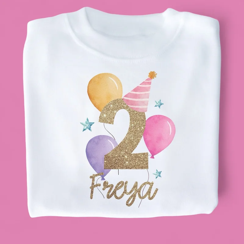 Pink Birthday Balloons Personalised White T-Shirt