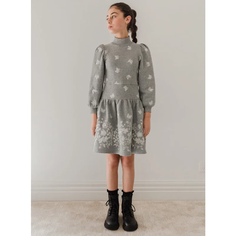 Pink Label By Petite Amalie Grey Marle Embroidered Butterfly Sweat Dress