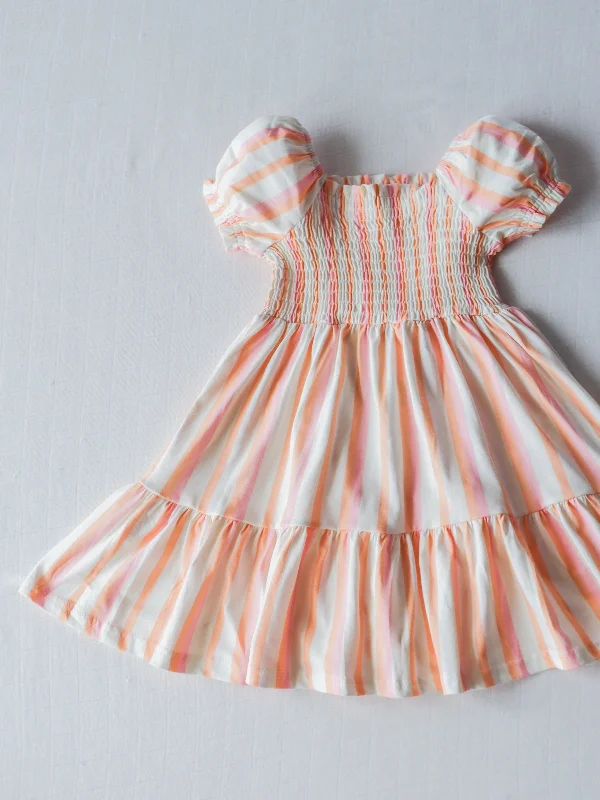 Puff Sleeve Dress - Sherbet Stripes