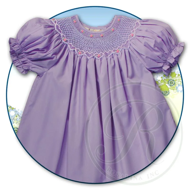 Purple Smocked Dress with Pink Rosebuds