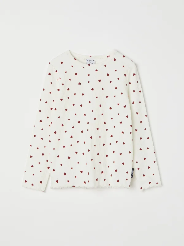 Ribbed Heart Print Kids Top