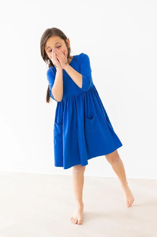 Royal Blue 3/4 Pocket Twirl Dress