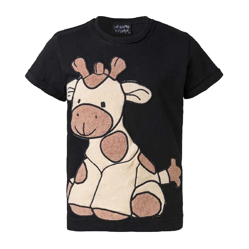 Kinderen Zwart T-shirt met Giraffe Applicatie