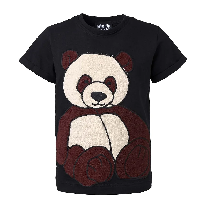 Zwart kinder T-shirt met panda-applicatie