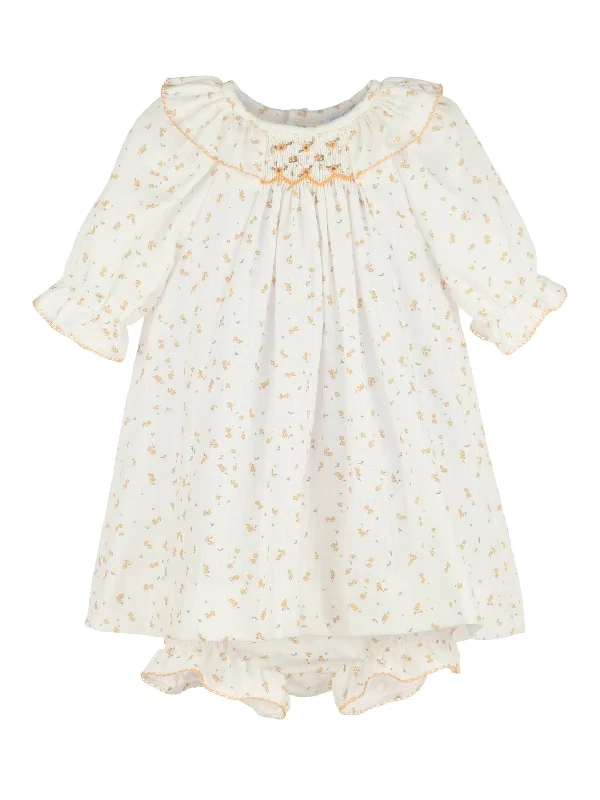 Tiny Floral Yellow Smocked Bishop Dress