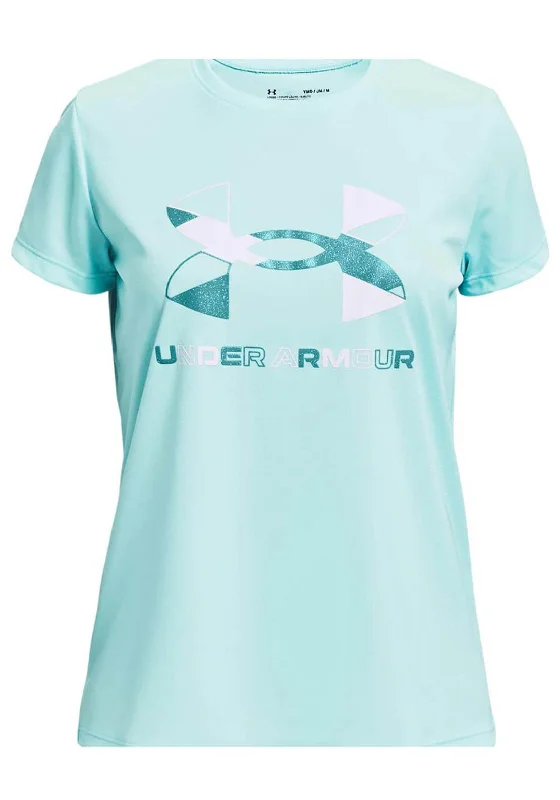 Under Amour Girls Glitter Logo T-Shirt, Turquoise