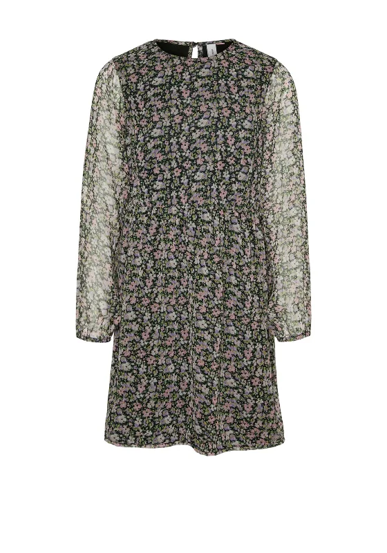 Vero Moda Girl Milla Floral Long Sleeve Dress, Black