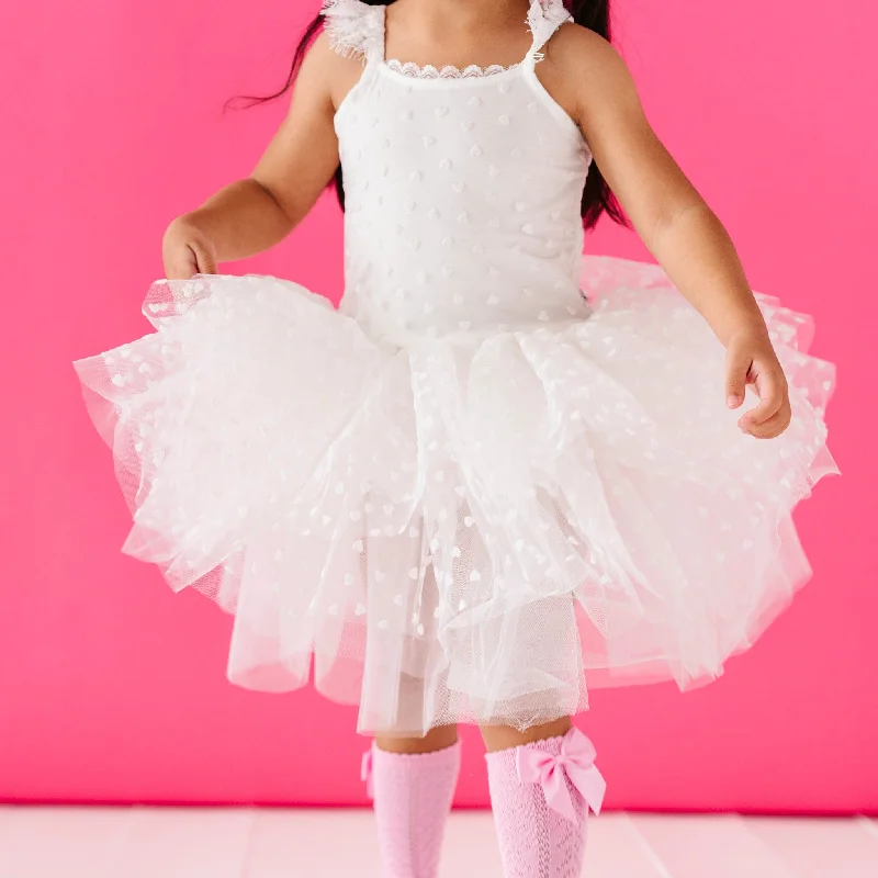 White Heart Tulle Tutu Dress