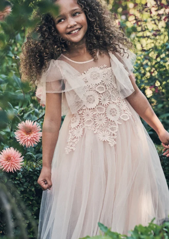 Anelise Blush Cascade Lace Dress