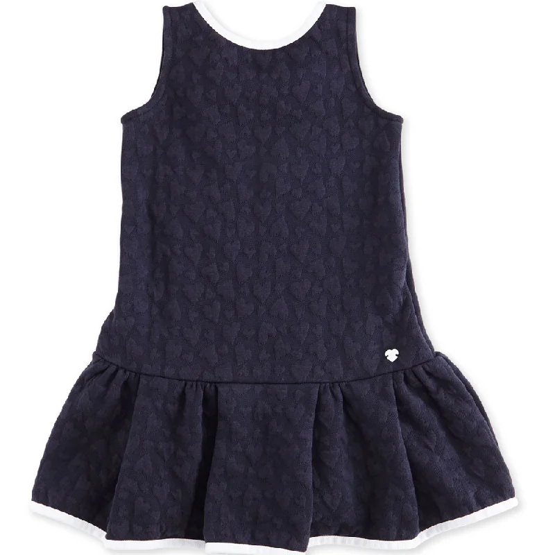 Girls Navy Blue Jacquard Dress