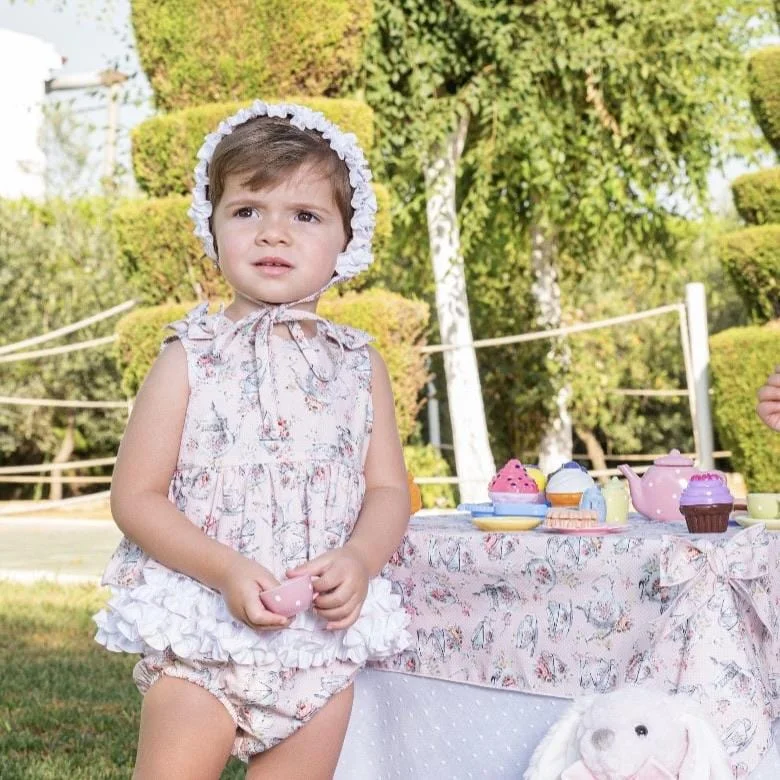 BABINE - Cup Of Tea Print Baby Dress & Bonnet