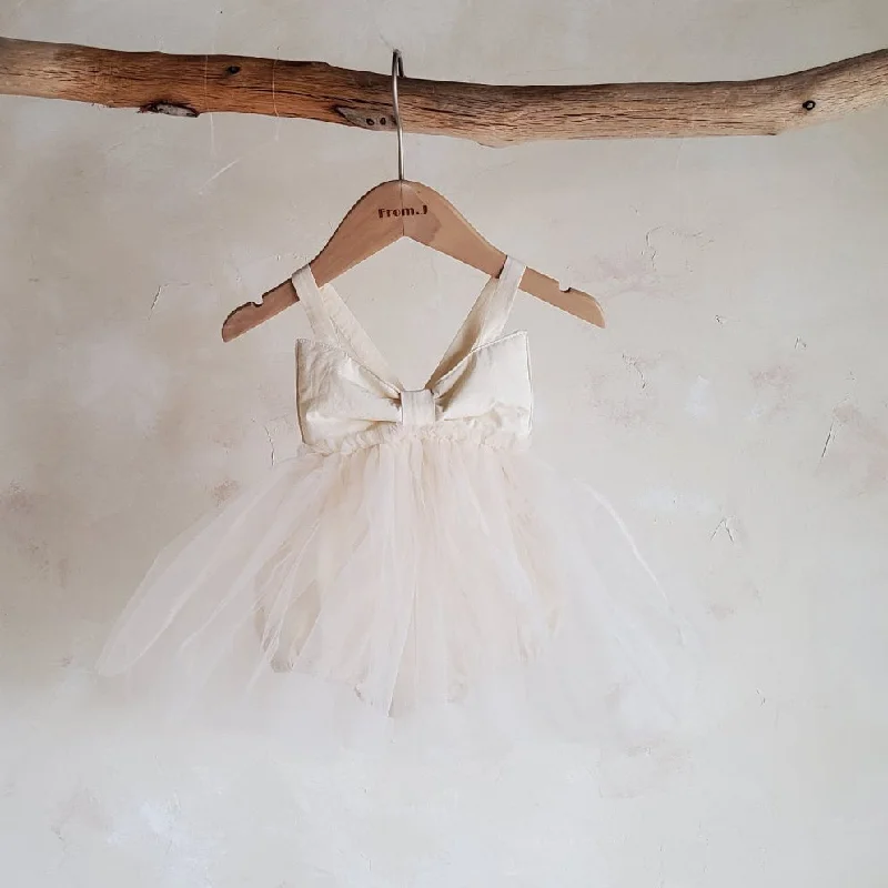 Baby Sleeveless Bow Tutu Dress Romper (3-18m) - Beige