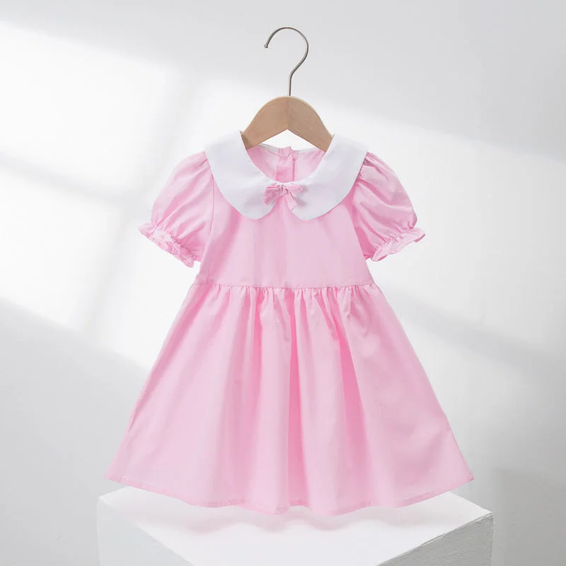 Baby Kid Girls Color-blocking Bow Dresses Wholesale 220606262