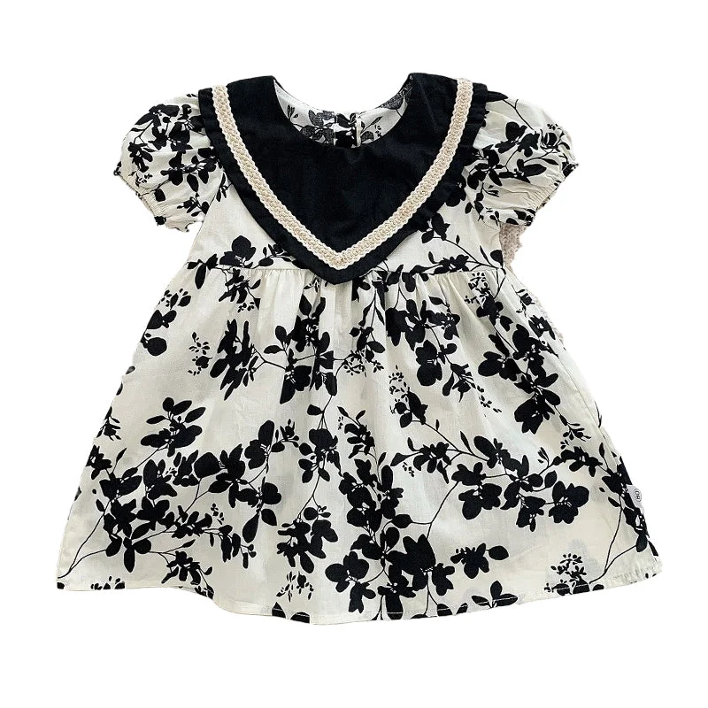 Baby Kid Girls Color-blocking Flower Print Dresses Wholesale 220518418