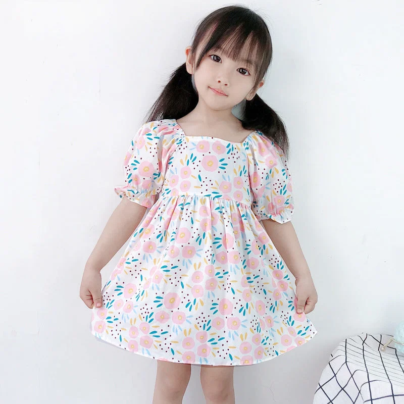 Baby Kid Girls Flower Print Dresses Wholesale 220606135